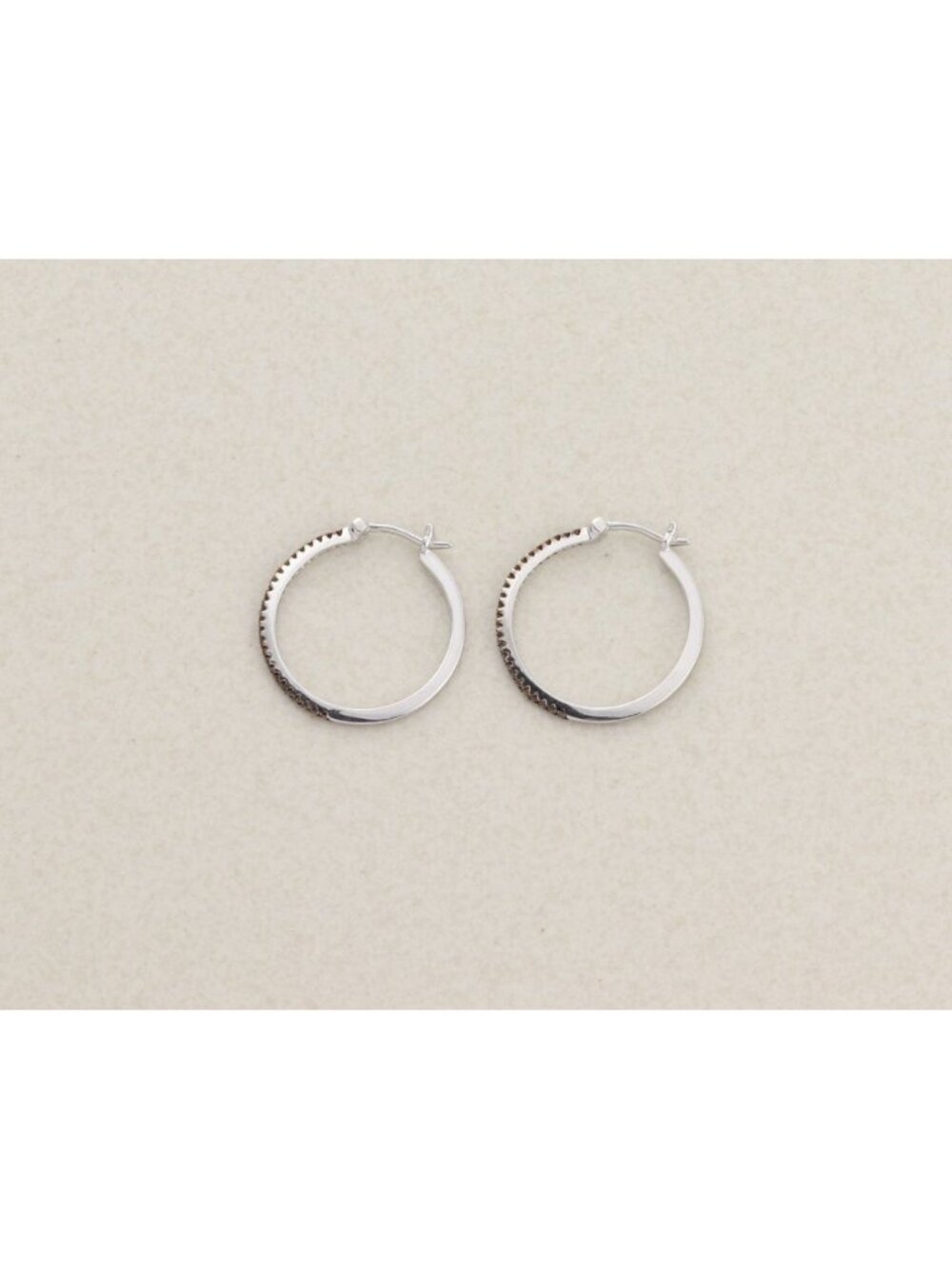 Sterling Silver Champagne Diamond 1/8th Carat Hoop Earrings 1" Hoops - Picture 7 of 7